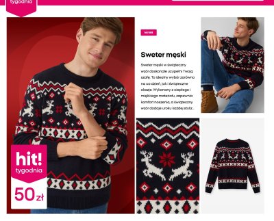 Sweter męski świąteczny wzór z reniferami promocja w Pepco