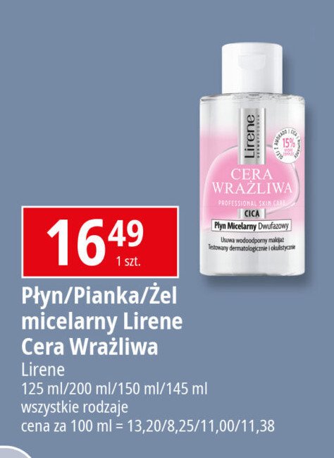 Płyn micelarny 3w1 LIRENE CERA WRAŻLIWA promocja w Leclerc