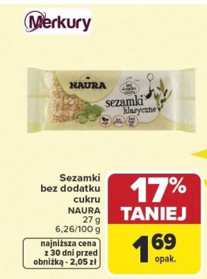 Sezamki bez dodatku cukru NAURA promocja w Carrefour