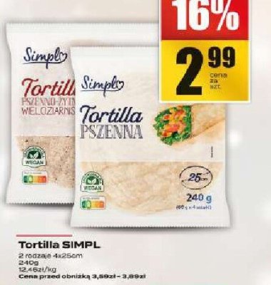 Tortilla 2 rodzaje SIMPL promocja w Supeco
