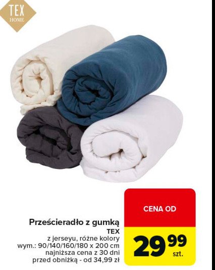 Prześcieradło z gumką jersey 160 x 200 cm Tex promocja w Carrefour