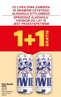 Piwo bezalkoholowe Żywiec 0,0% 500 ml 1+1 GRATIS promocja w Netto