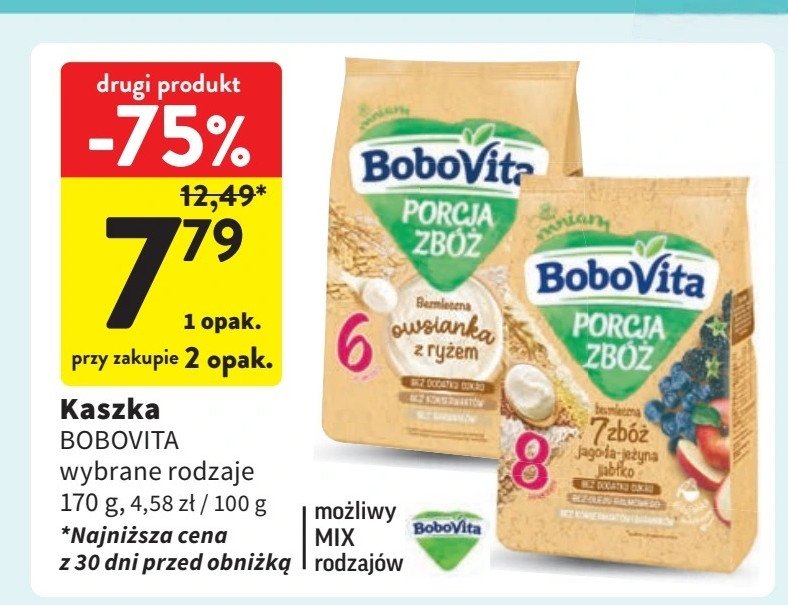 Owsianka bezmleczna z ryżem bez dodatku cukru Bobovita porcja zbóż promocja