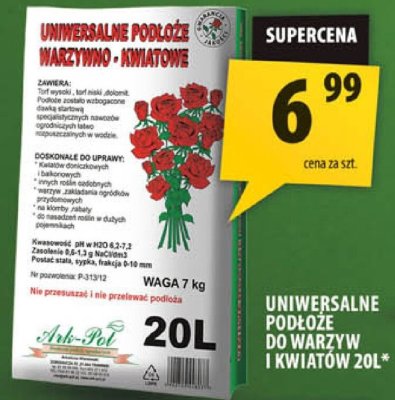 Uniwersalne podłoże do warzyw i kwiatów 20L promocja w Arhelan