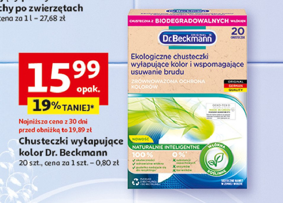 Ekologiczne chusteczki wyłapujące kolor i wspomagające usuwanie brudu Dr. beckmann promocja