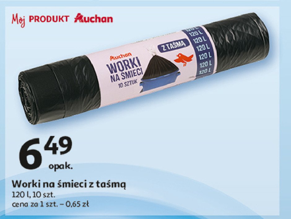 Worki na śmieci z taśmą 120 l Auchan promocja w Auchan