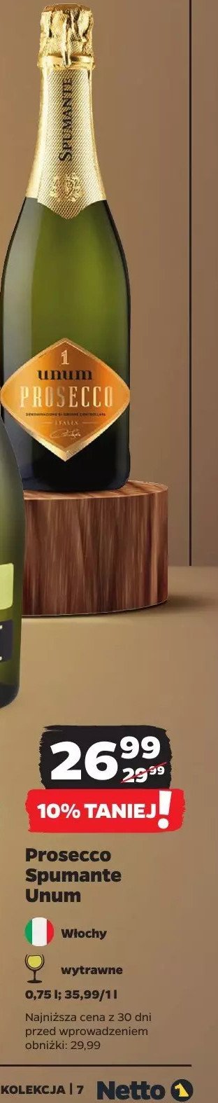 Wino UNUM PROSECCO SPUMANTE promocja w Netto