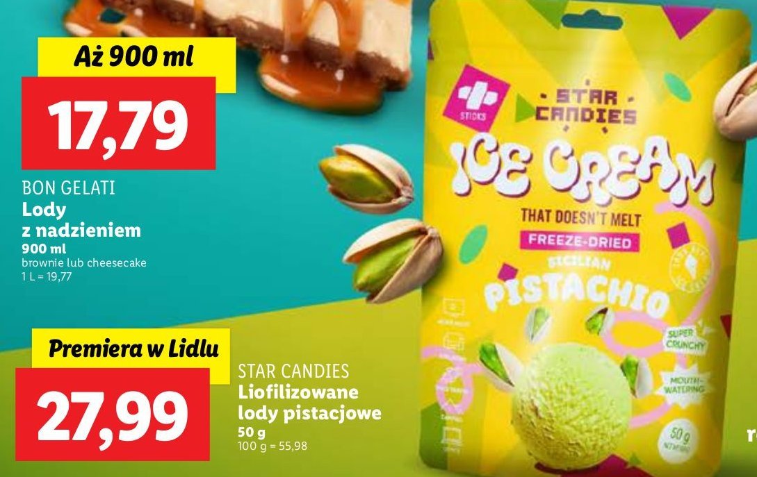 Lody liofilizowane pistacjowe Star candies promocja w Lidl