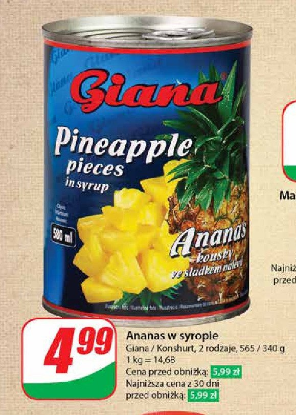 Ananas kawałki w zalewie Giana promocja w Dino