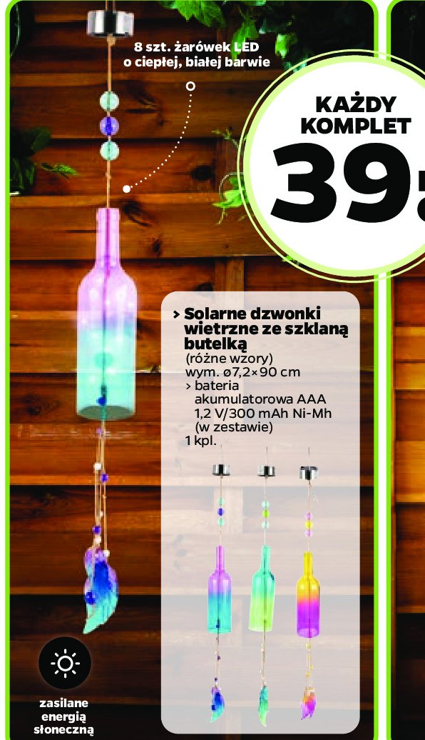 Dzwonki wietrzne solarne ze szklan膮 butelk膮 promocja
