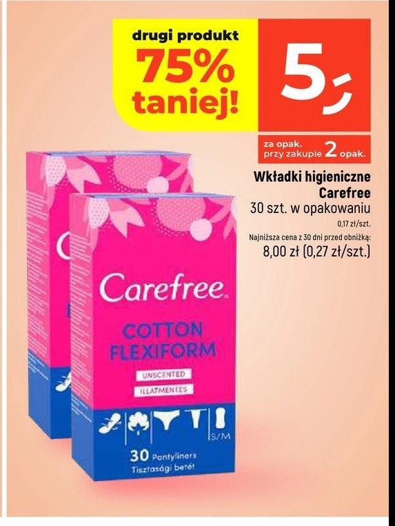 Wkładki cotton flexiform Carefree promocja w Dealz