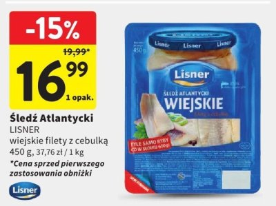Śledź Atlantycki wiejskie filety z cebulką LISNER promocja w Intermarche
