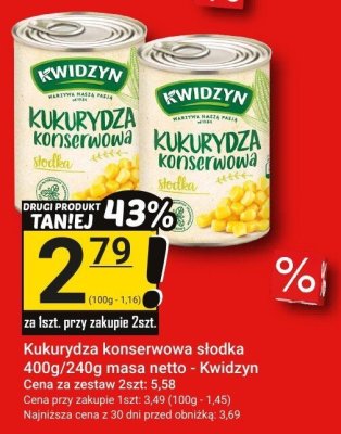 Kukurydza konserwowa słodka 400g/240g masa netto - Kwidzyn promocja w Hitpol