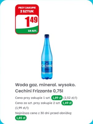 Woda gazowana mineralna wysokonasycona Frizzante 0,75l promocja w Dino