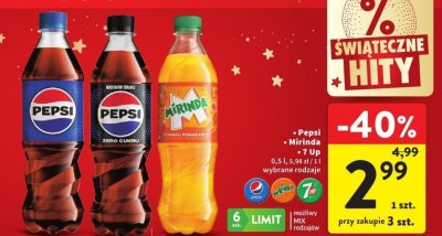 Napój gazowany Pepsi, Mirinda, 7 Up 0,5 l, 5,98 zł / 1 l wybrane rodzaje promocja w Intermarche