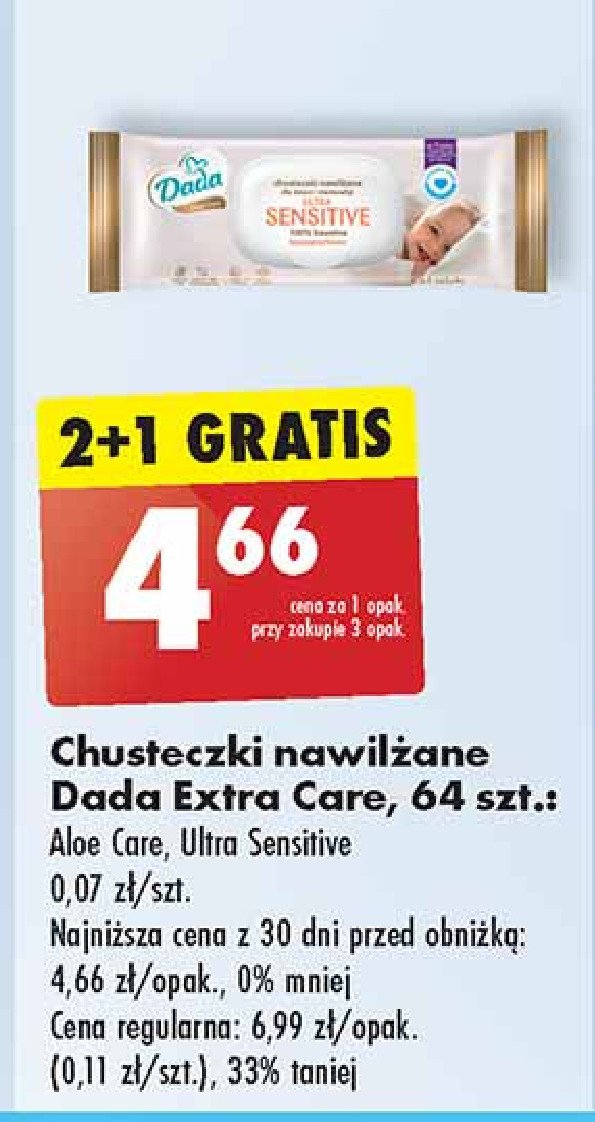 Chusteczki wilgotne sensitive Dada extra care promocja