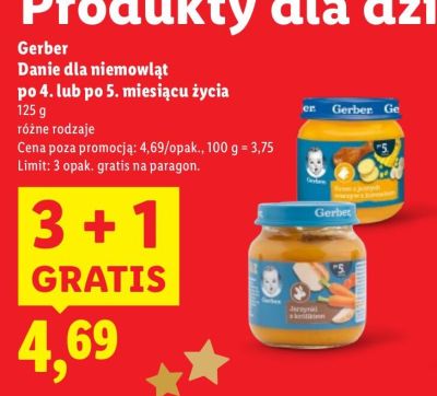 Danie dla niemowląt Gerber po 4. lub po 5. miesiącu życia promocja w Lidl
