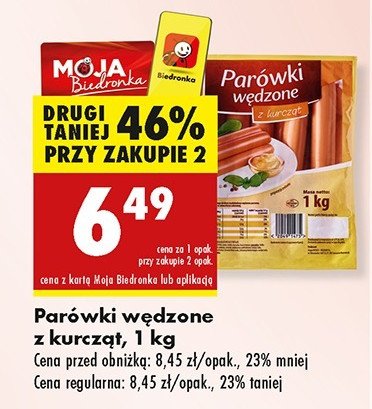 Parówki drobiowe wędzone promocja w Biedronka