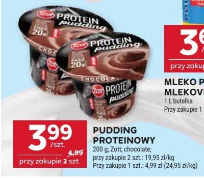 Pudding proteinowy Zott czekoladowy promocja w Stokrotka