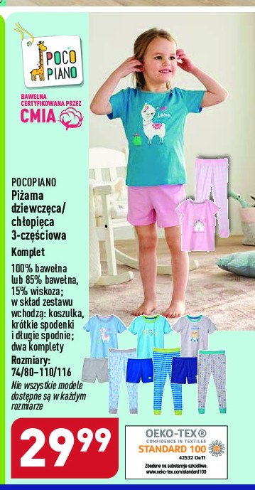 Piżama bawełniana dziewczęca z bawełną bio rozm. 74/80-110/116 Pocopiano promocja