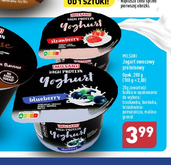 Jogurt proteinowy truskawkowy MILSANI HIGH PROTEIN promocja