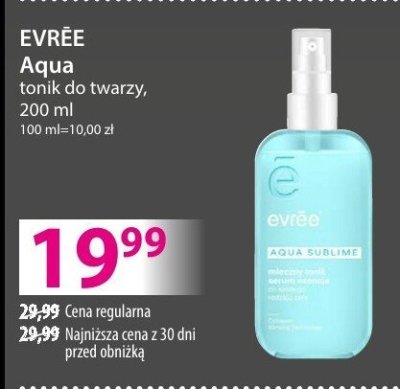 Płyn do twarzy EVREE Aqua, 200 ml promocja w Hebe