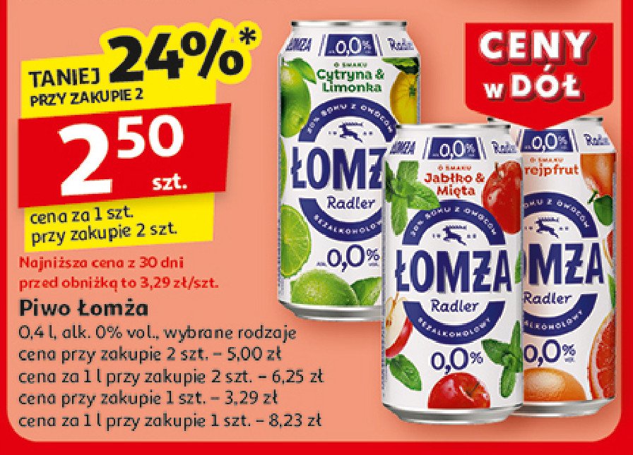 Piwo ŁOMŻA RADLER 0.0% GREJPFRUT promocja