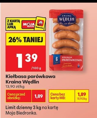 Kiełbasa parówkowa Kraina Wedlin promocja w Biedronka