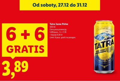 Piwo Tatra Jasne Pełne promocja w Lidl