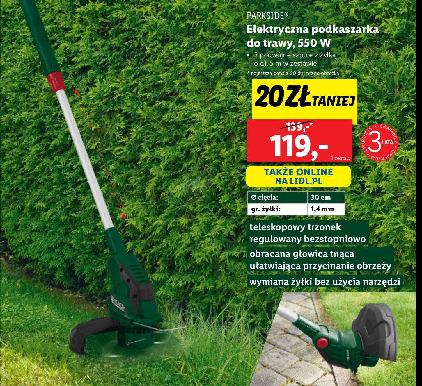 Podkaszarka elektryczna 550w Parkside promocja w Lidl