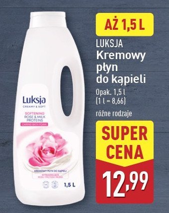 Płyn do kąpieli rose & milk Luksja creamy & soft promocja w Aldi