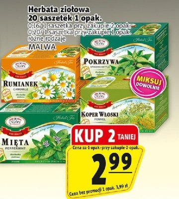 Herbata ziołowa 20 saszetek 1 opak., różne rodzaje promocja w Prim Market