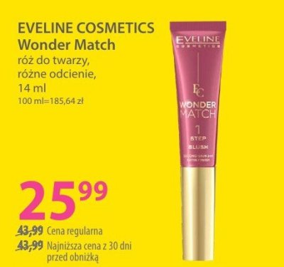 Róż do twarzy EVELINE COSMETICS Wonder Match różne odcienie 14 ml promocja w Hebe