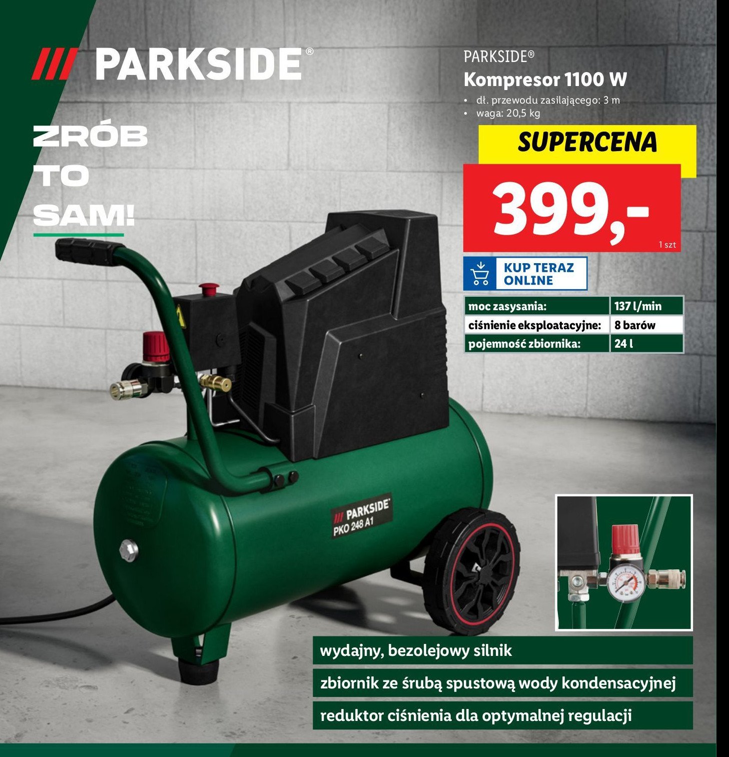 Kompresor 1110w Parkside promocja w Lidl