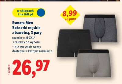 Bokserki męskie z bawełną Esmara Men, 3 pary promocja w Lidl