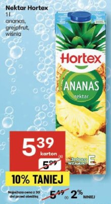 Nektar Hortex ananas, grejpfrut, wiśnia promocja w Delikatesy Centrum