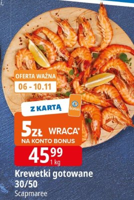 Krewetki gotowane 30/50 Scapmaree promocja w Leclerc