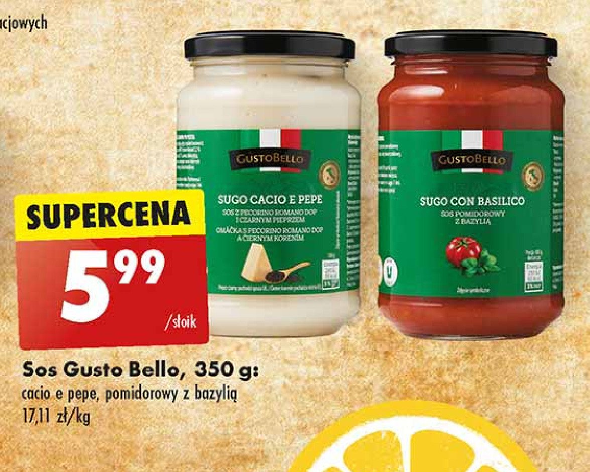 Sos z pecorino romano i czarnym pieprzem Gustobello promocja