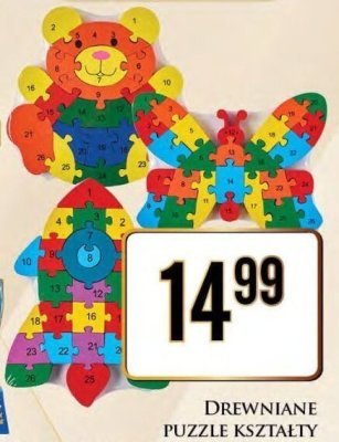 Drewniane puzzle kształty różne wzory 1 opak. promocja w Dino
