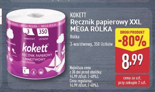 Ręcznik papierowy 3-warstwowy Kokett promocja w Aldi