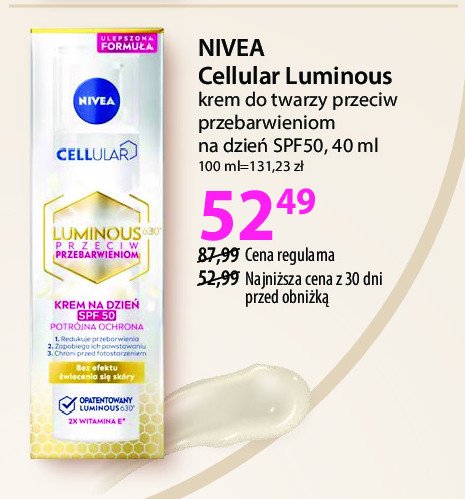 Intensywne serum przeciw przebarwieniom NIVEA CELLULAR LUMINOUS 630 promocja