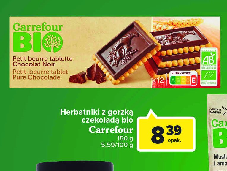 Herbatniki z gorzką czekoladą Carrefour bio promocja