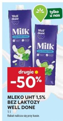 Mleko uht 1,5% bez laktozy well done promocja w Stokrotka
