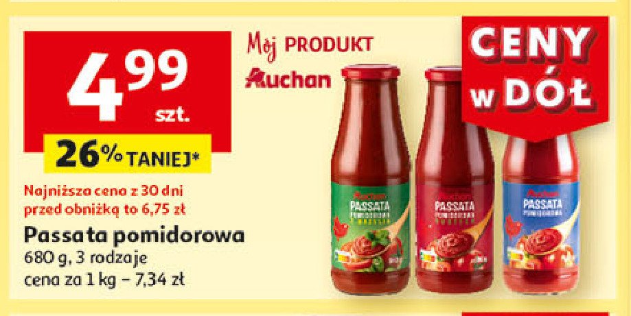 Passata pomidorowa rustica Auchan różnorodne (logo czerwone) promocja