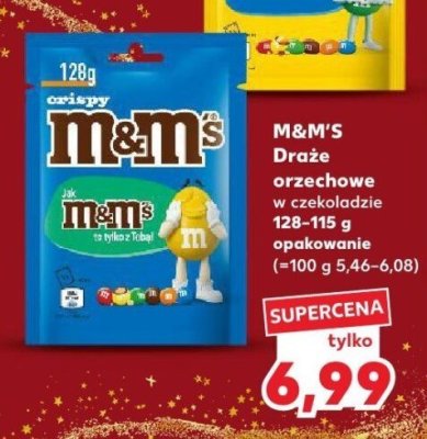 Draże orzechowe w czekoladzie M&M'S 128-115 g opakowanie (=100 g 5,46-6,08) promocja w Kaufland