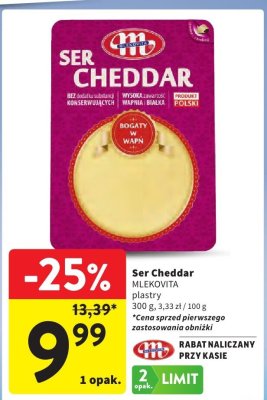 Ser Cheddar MLEKOVITA plastry 300g promocja w Intermarche