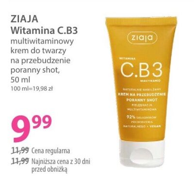 Krem ZIAJA Vitamina C.B3 multiwitaminowy krem do twarzy na przebudzenie poranny shot promocja w Hebe