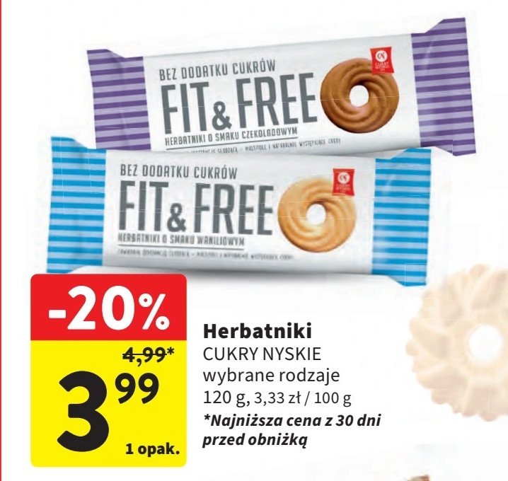 Herbatniki o smaku czekoladowym Cukry nyskie fit&free promocja