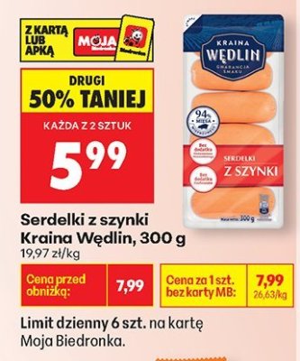 Serdelki z szynki Kraina Wędlin, 300 g promocja w Biedronka