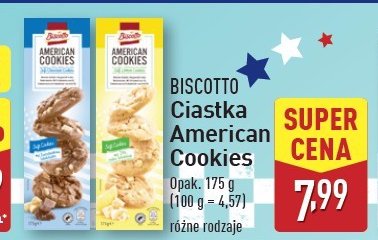 Ciastka american cookies biała czekolada Biscotto promocja w Aldi